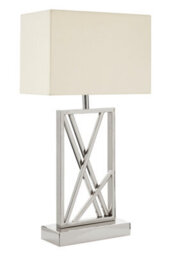 Orsina Square Stainless Steel Table Lamp, Boutique Accent Lamp With Intersecting Steel Frame, Cream Fabric Shade - thumbnail 3