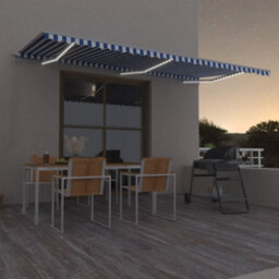 Berkfield Manual Retractable Awning With Led 600X350 Cm Blue And White - thumbnail 1