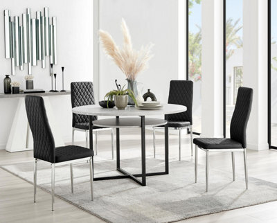 Furniturebox Uk Adley Grey Concrete Effect Storage Dining Table & 4 Black Velvet Milan Chairs - image 1