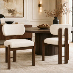 Bouclé Dining Chairs With Solid Wood Legs, Walnut Wood Colour, Set Of 4 - thumbnail 3