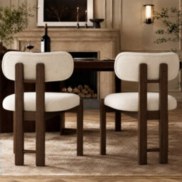 Bouclé Dining Chairs With Solid Wood Legs, Walnut Wood Colour, Set Of 4 - thumbnail 5