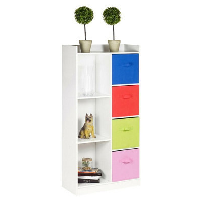 Urbn-Living Urbnliving 128Cm Height Tall White Wooden 7 Cube Bookcase Shelving Display Storage Unit With Multi Colour Cabinet - image 1