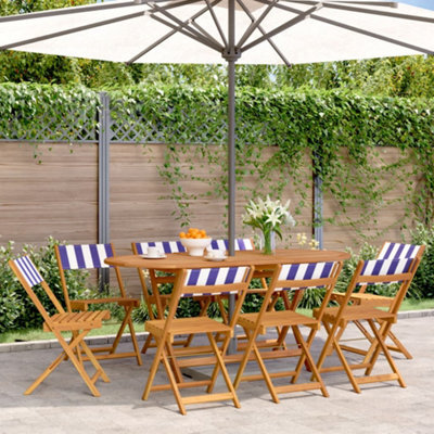 Berkfield Folding Garden Chairs 8 Pcs Blue And White Fabric And Solid Wood - image 1