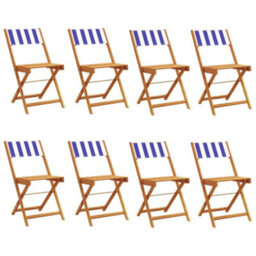 Berkfield Folding Garden Chairs 8 Pcs Blue And White Fabric And Solid Wood - thumbnail 2