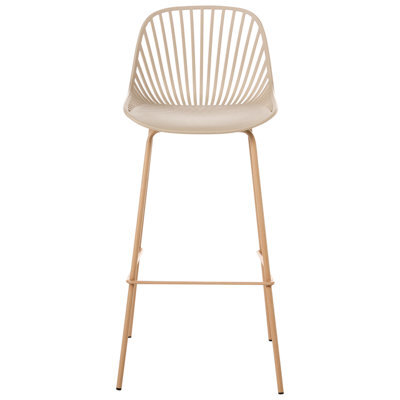 Wyld And Coco Set Of 4 Beige Bar Stools With Synthetic Seats And Wood-Look Iron Legs For Dining And Kitchen Islands - image 1