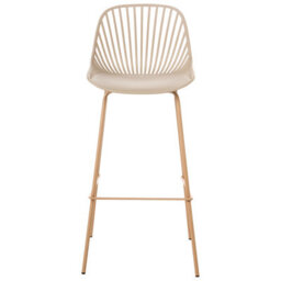 Wyld And Coco Set Of 4 Beige Bar Stools With Synthetic Seats And Wood-Look Iron Legs For Dining And Kitchen Islands - thumbnail 1