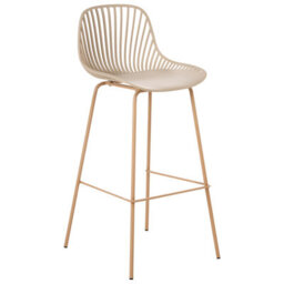 Wyld And Coco Set Of 4 Beige Bar Stools With Synthetic Seats And Wood-Look Iron Legs For Dining And Kitchen Islands - thumbnail 4