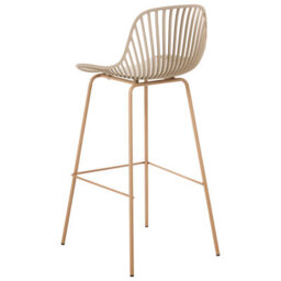 Wyld And Coco Set Of 4 Beige Bar Stools With Synthetic Seats And Wood-Look Iron Legs For Dining And Kitchen Islands - thumbnail 5