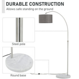 Darphe Grey Adjustable Arch Floor Lamp With Marble Base & Fabric Shade (131-186Cm) - thumbnail 4