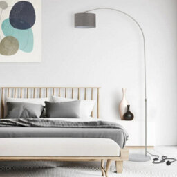 Darphe Grey Adjustable Arch Floor Lamp With Marble Base & Fabric Shade (131-186Cm)