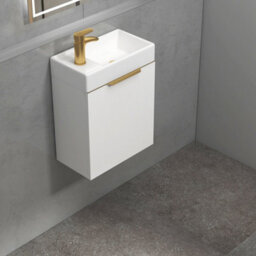 Royal Bathrooms Royal Bathroom Como 400mm Wall Hung Cloakroom Vanity Unit Ceramic Basin Sink 1 Door Cabinet Gloss White With Brushed Brass Handle - thumbnail 6