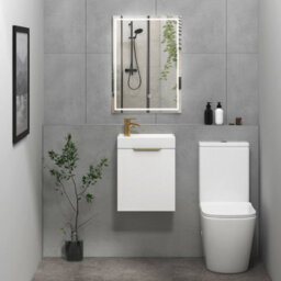 Royal Bathrooms Royal Bathroom Como 400mm Wall Hung Cloakroom Vanity Unit Ceramic Basin Sink 1 Door Cabinet Gloss White With Brushed Brass Handle - thumbnail 4