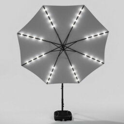 Living And Home 3M Led Lighted Large Garden Cantilever Patio Parasol Sun Shade Banana Umbrella Crank Tilt With Square Base, Light Grey - thumbnail 4