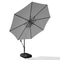 Living And Home 3M Led Lighted Large Garden Cantilever Patio Parasol Sun Shade Banana Umbrella Crank Tilt With Square Base, Light Grey - thumbnail 3