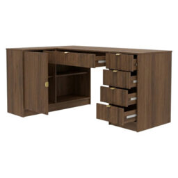 Tireno Corner Desk Okapi Walnut Fluted Fronts Modern Home Office Desk For Study And Teen Room Functional Storage Space - thumbnail 2