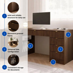 Tireno Corner Desk Okapi Walnut Fluted Fronts Modern Home Office Desk For Study And Teen Room Functional Storage Space - thumbnail 5