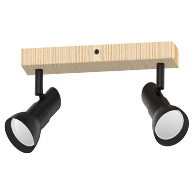 Luminosa Lighting Luminosa Triest Twin Ceiling Spotlight, Matt Black, Wood, 2X Gu10