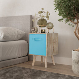 Urbn-Living Urbnliving 51Cm Height Antique Oak Wooden Cube Storage Bookcase Sky Blue Inserts Scandinavian Pine Legs