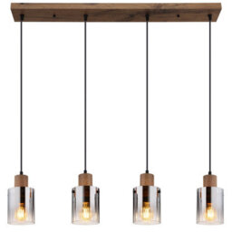 Luminosa Lighting Luminosa Underwood Bar Pendant Ceiling Light Wood Look Dark Smoke Glass Shade 4X E27 - thumbnail 3