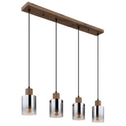 Luminosa Lighting Luminosa Underwood Bar Pendant Ceiling Light Wood Look Dark Smoke Glass Shade 4X E27 - thumbnail 2