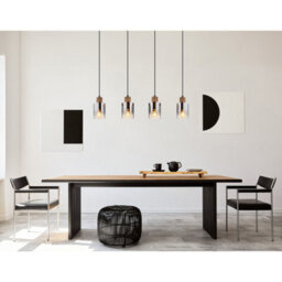 Luminosa Lighting Luminosa Underwood Bar Pendant Ceiling Light Wood Look Dark Smoke Glass Shade 4X E27 - thumbnail 5