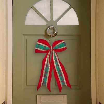 Green & Red Hanging Door Bow Christmas Decoration - image 1