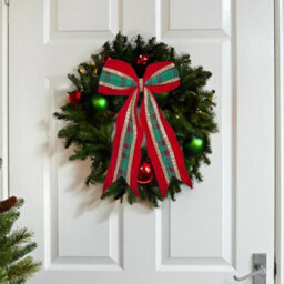 Green & Red Hanging Door Bow Christmas Decoration - thumbnail 4