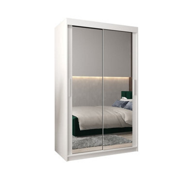Arte Tokyo 03 Contemporary Mirrored 2 Sliding Door Wardrobe 5 Shelves 2 Rails White Matt (H)2000mm (W)1200mm (D)620mm - image 1