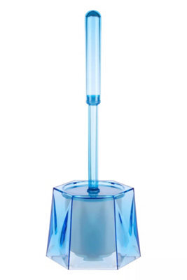 Orsina Blue Acrylic Toilet Brush Holder, Thick Bristled Toilet Brush, Textured Bathroom Brush, Hygienic Loo Brush