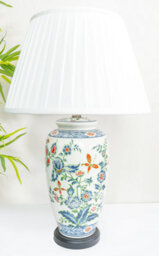 Floral Ceramic Table Lamp With Pleated Shade - thumbnail 1