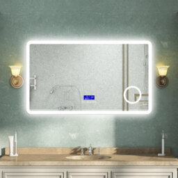 AVER-GROWTH Led Bathroom Mirror With Bluetooth 3 Colour Light, Demister Anti-Fog 3X Magnifying Clock Touch/wall Switch Illuminated 1200X700mm