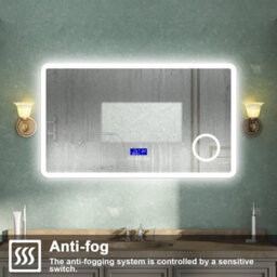 AVER-GROWTH Led Bathroom Mirror With Bluetooth 3 Colour Light, Demister Anti-Fog 3X Magnifying Clock Touch/wall Switch Illuminated 1200X700mm - thumbnail 5