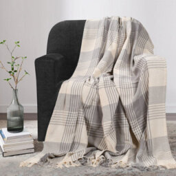 Ehc Premium 100% Cotton Large 150 X 200 Cm Tartan Throws For Sofa, Armchair Bedspread, Grey - thumbnail 2
