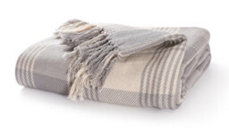 Ehc Premium 100% Cotton Large 150 X 200 Cm Tartan Throws For Sofa, Armchair Bedspread, Grey