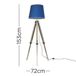 Valuelights Clipper Modern Distressed Wood And Silver Chrome Tripod Floor Lamp With Navy Blue Light Shade - thumbnail 8