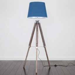 Valuelights Clipper Modern Distressed Wood And Silver Chrome Tripod Floor Lamp With Navy Blue Light Shade - thumbnail 4
