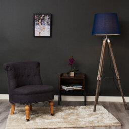 Valuelights Clipper Modern Distressed Wood And Silver Chrome Tripod Floor Lamp With Navy Blue Light Shade - thumbnail 5