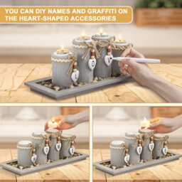 Deao Toys Wooden Tealight Candle Holder Set Of 4 With Decorative Tray Multiple Holder Table Centrepiece For Home Decor Valentine's Day - thumbnail 2