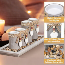 Deao Toys Wooden Tealight Candle Holder Set Of 4 With Decorative Tray Multiple Holder Table Centrepiece For Home Decor Valentine's Day - thumbnail 3