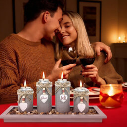 Deao Toys Wooden Tealight Candle Holder Set Of 4 With Decorative Tray Multiple Holder Table Centrepiece For Home Decor Valentine's Day - thumbnail 6
