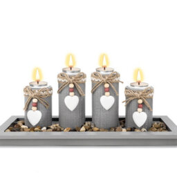 Deao Toys Wooden Tealight Candle Holder Set Of 4 With Decorative Tray Multiple Holder Table Centrepiece For Home Decor Valentine's Day - thumbnail 7