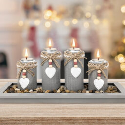 Deao Toys Wooden Tealight Candle Holder Set Of 4 With Decorative Tray Multiple Holder Table Centrepiece For Home Decor Valentine's Day