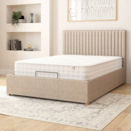 Aspire Grant Electric Adjustable Bed Upholstered With Pocket Sprung Mattress Uk Made, Eire Linen Natural, Size Double - thumbnail 2