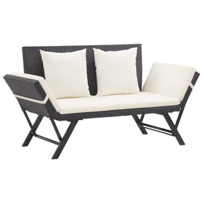 Walplus Garden Bench With Cushions Black 176 Cm Poly Rattan - image 1
