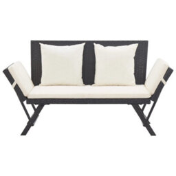 Walplus Garden Bench With Cushions Black 176 Cm Poly Rattan - thumbnail 2