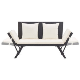 Walplus Garden Bench With Cushions Black 176 Cm Poly Rattan - thumbnail 5