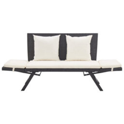 Walplus Garden Bench With Cushions Black 176 Cm Poly Rattan - thumbnail 6