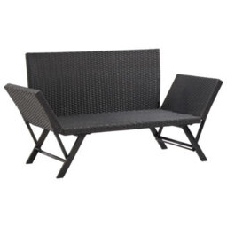 Walplus Garden Bench With Cushions Black 176 Cm Poly Rattan - thumbnail 7
