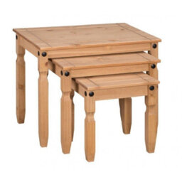 Mercers Furniture Corona Nest Of 3 Tables Large Side End Occasional Tables Solid Wood Pine Wooden With Mexican Styling