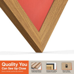 "AK Frames 25X17"" Oak Sleek Vinyl Record Frame With Poppy Red Mount For 12 Inch Lp Cover & Disc - Overlapped Design" - thumbnail 3